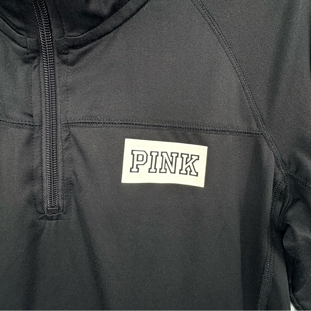 PINK Victorias Secret Pullover Womens Medium Quarter Zip Ultimate Black Mock - Picture 2 of 7
